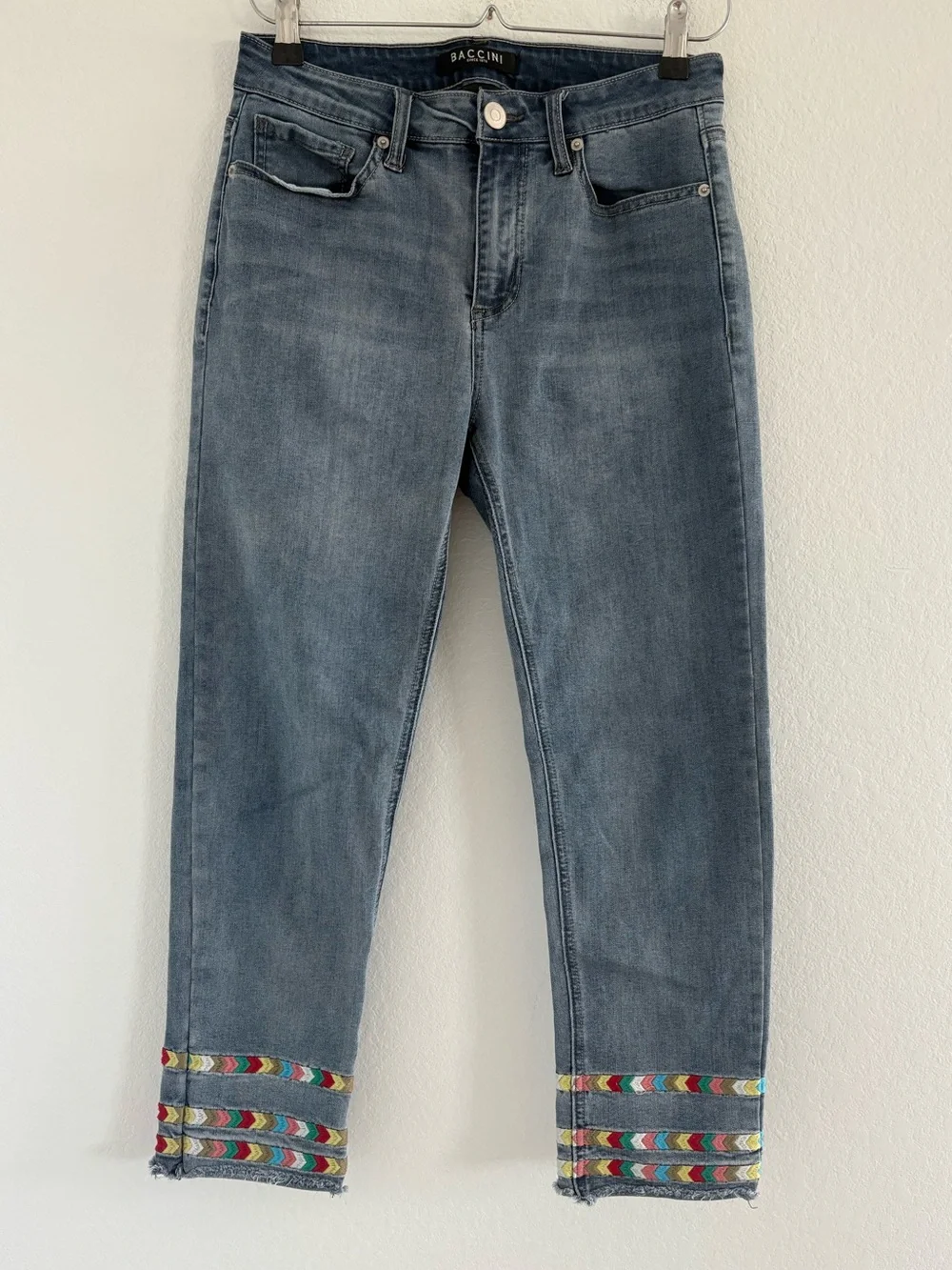 Boho Colorful Embroidered Straight Leg Crop Denim Jeans